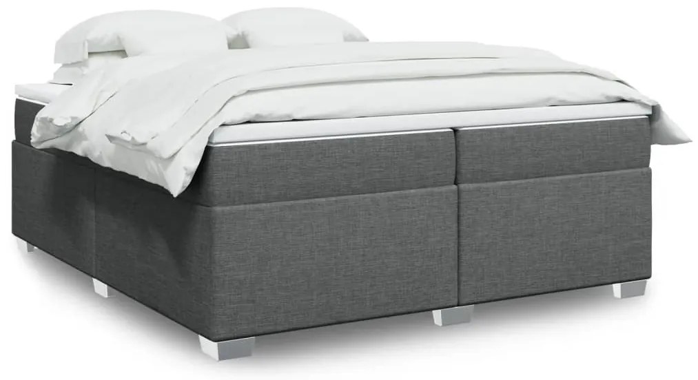 vidaXL Pat box spring cu saltea, gri închis, 200x200 cm, textil