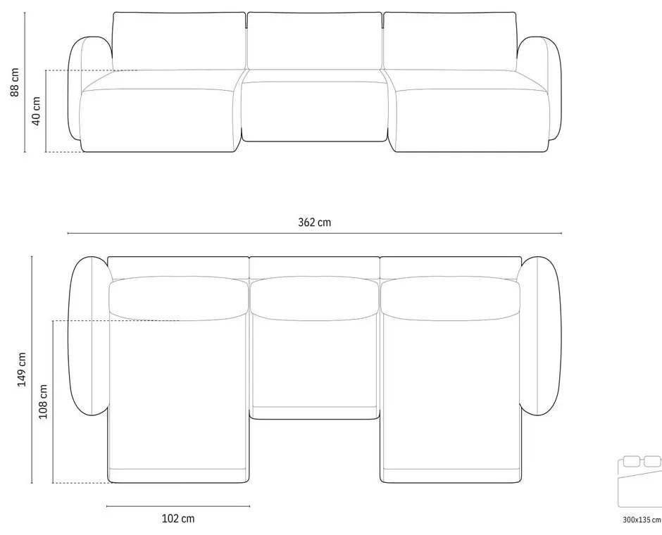 Colțar crem extensibil/cu spațiu de depozitare cu tapițerie din catifea (în formă de "U") Tonale – Cosmopolitan Design