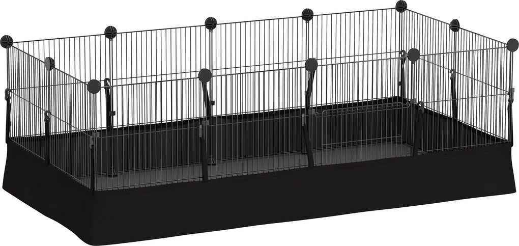 PawHut Tarc de joacă, tarc cu 12 panouri, tarc pentru animale mici, iepuri, porcușori de Guineea, 120x60x40 cm, Negru | Aosom Romania