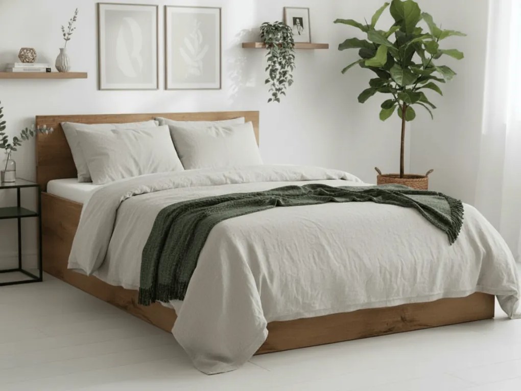 Pat SOFIA 160 x 200 cm, stejar artisan Saltele: Cu saltele Somnia 18 cm, Somiera pat: Cu lamele drepte