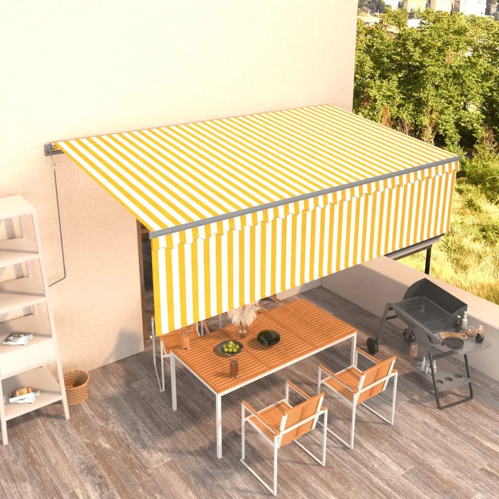 vidaXL Copertină retractabilă manual cu stor, galben&amp;alb, 5x3 m