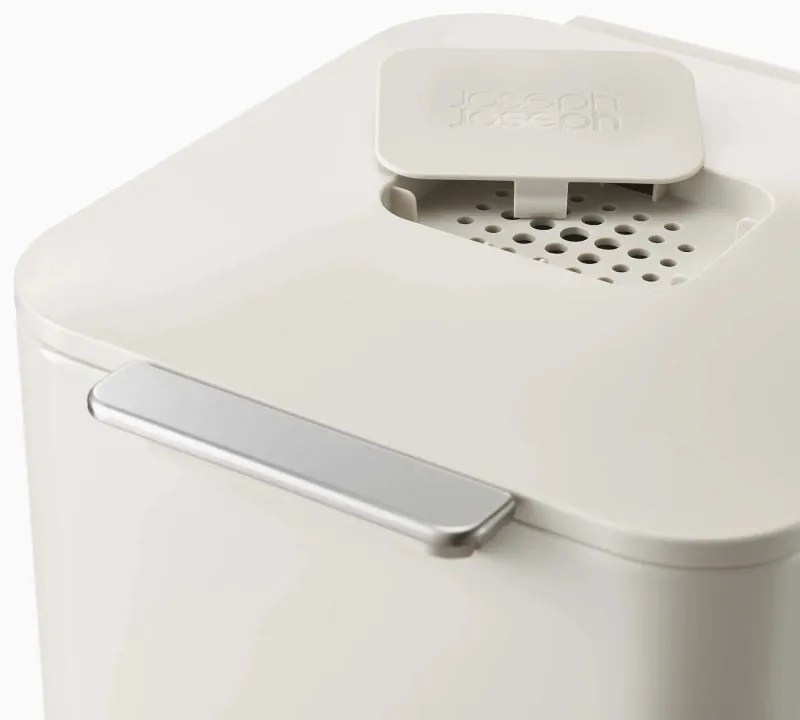 Cos de gunoi 3in1 pentru reciclare si organic Joseph Joseph Totem Compact 30064, 2x20 L, Recipient pentru deseuri 3 L, Design vertical, Filtre carbune activ, Bej
