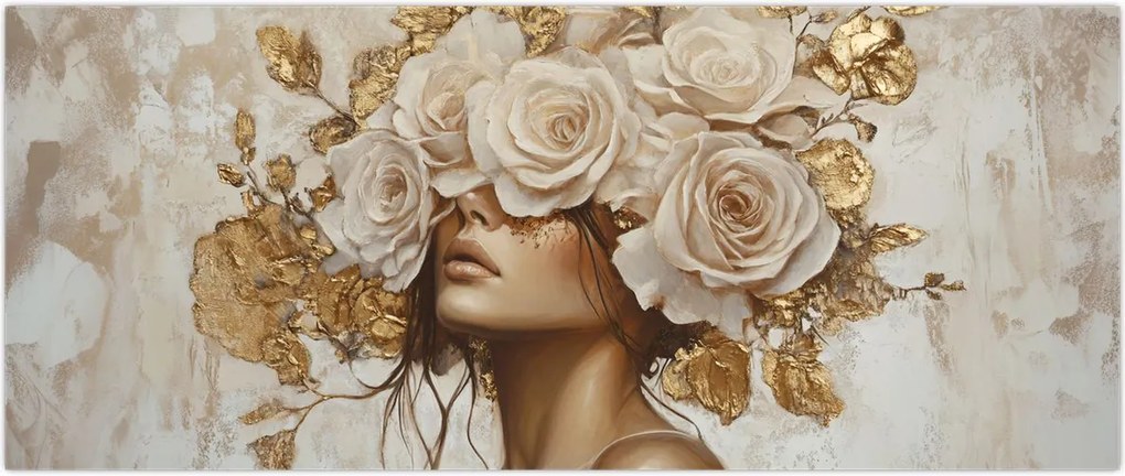 Tablou - Fată cu Trandafiri (120x50 cm)