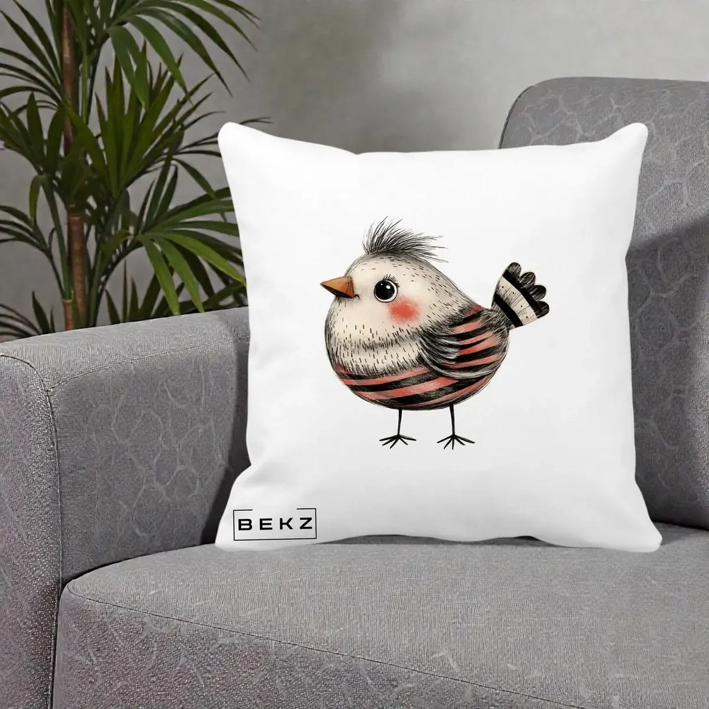 Perna Decorativa Pui Expresiv Dungi Negru-Rosu, 40x40 cm, Alba Mata, Husa Detasabila, Perna Inclusa, BEKZ®