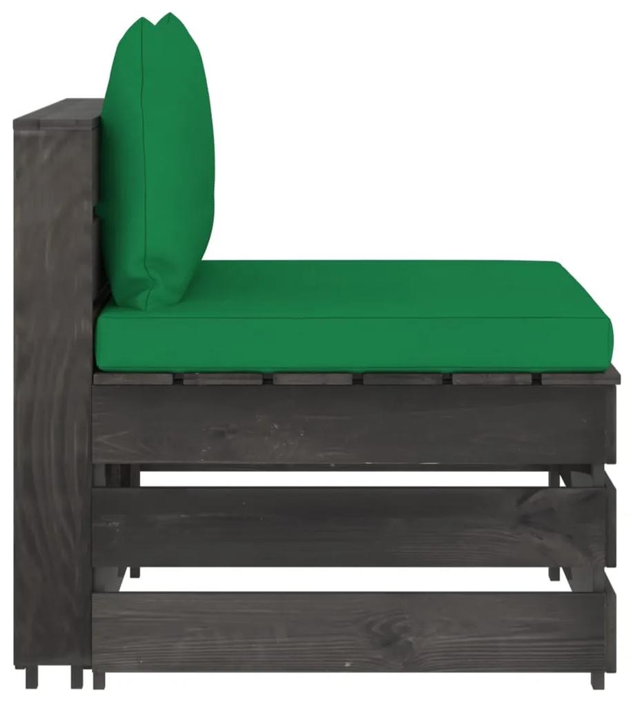 Canapea de mijloc modulara cu perne, gri, lemn tratat 1, Verde si gri, canapea de mijloc