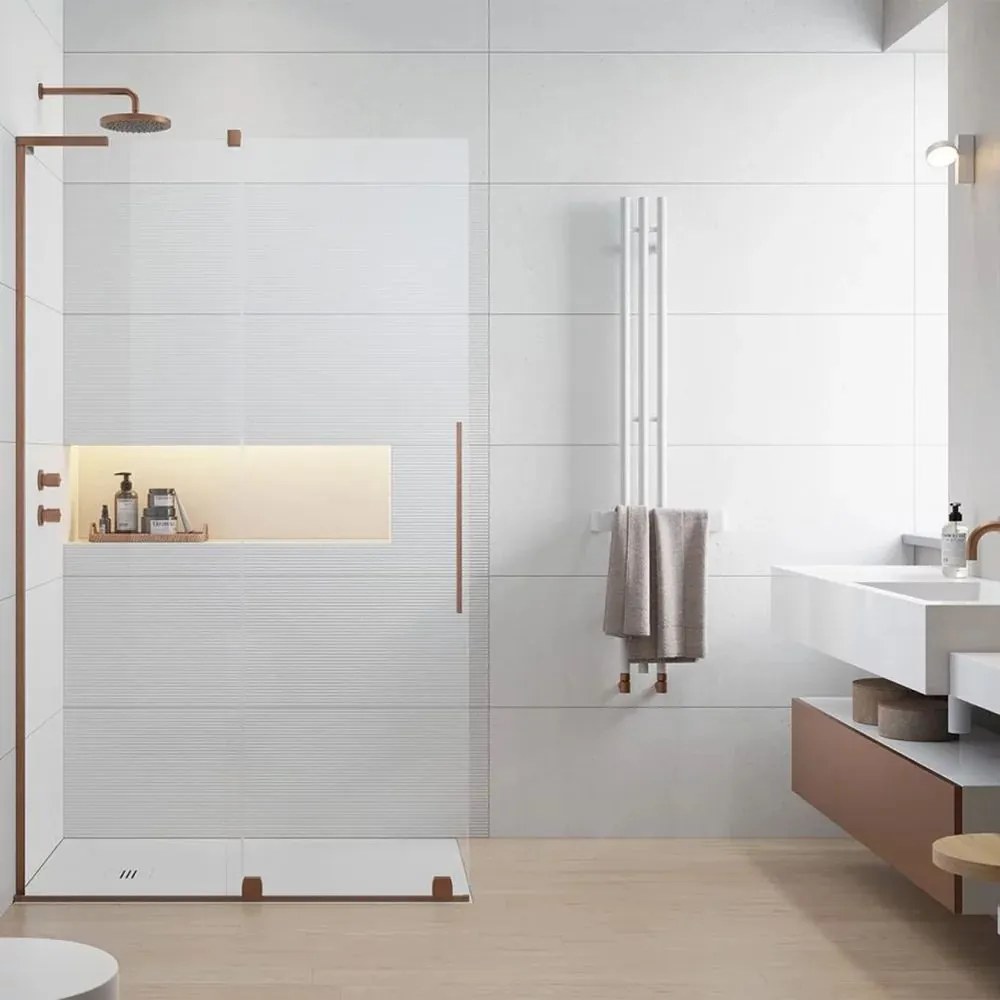 Paravan de dus tip Walk-in Radaway Furo SL cupru periat-transparent 110 cm sticla securizata 8 mm stanga