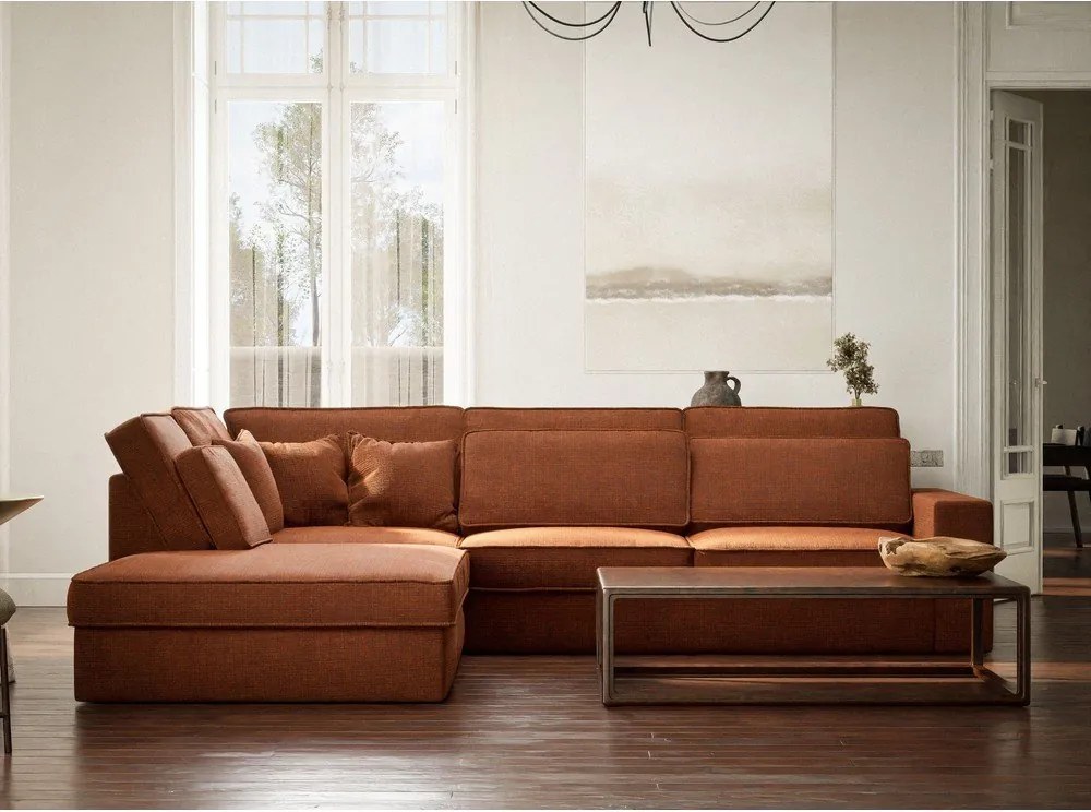 Colțar arămiu cu tapițerie din chenille (cu colț pe partea stângă/în formă de ”L”) Kirou – Maison de Rêve