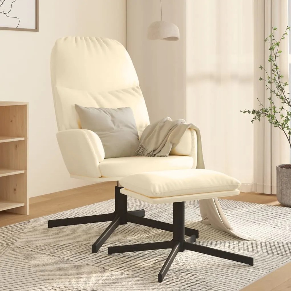 3097409 vidaXL Scaun de relaxare cu taburet, alb crem, imitație piele întoarsă