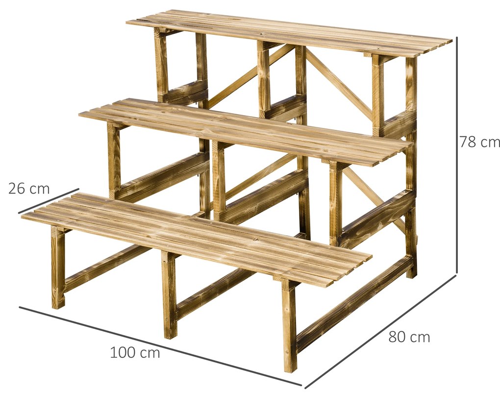 Outsunny suport de flori pliabil cu 3 etaje, din lemn natural, 78 cm, pentru interior și exterior | Aosom Romania