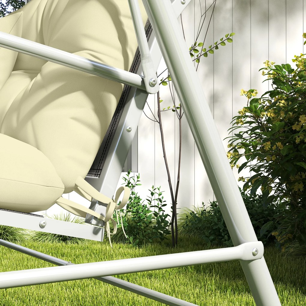 Outsunny Set 4 Piese Perne de Grădină cu Șnururi de Fixare, Perne pentru Ședere și Spate cu Umplutură Groasă, pentru Balansoar de Grădină, Crem | Aosom Romania