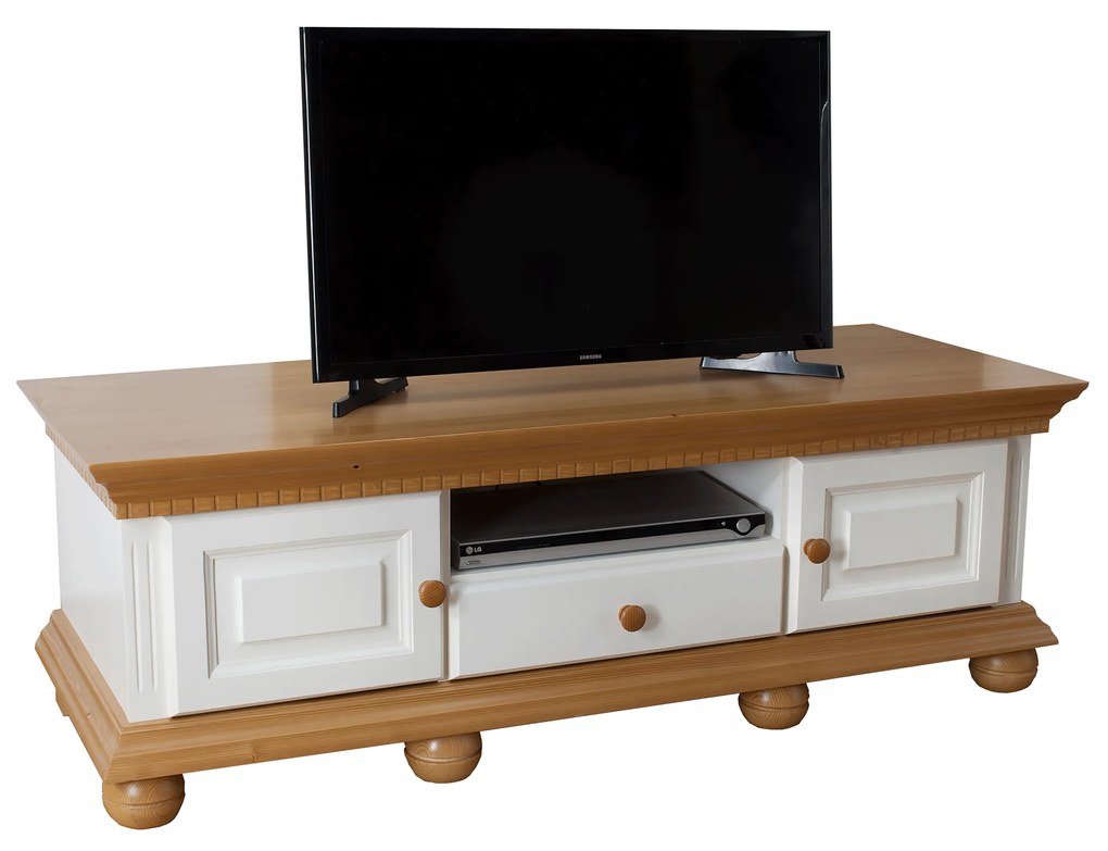 Comoda TV lemn masiv 	Regal alb/natur 135 × 45 × 55 cm