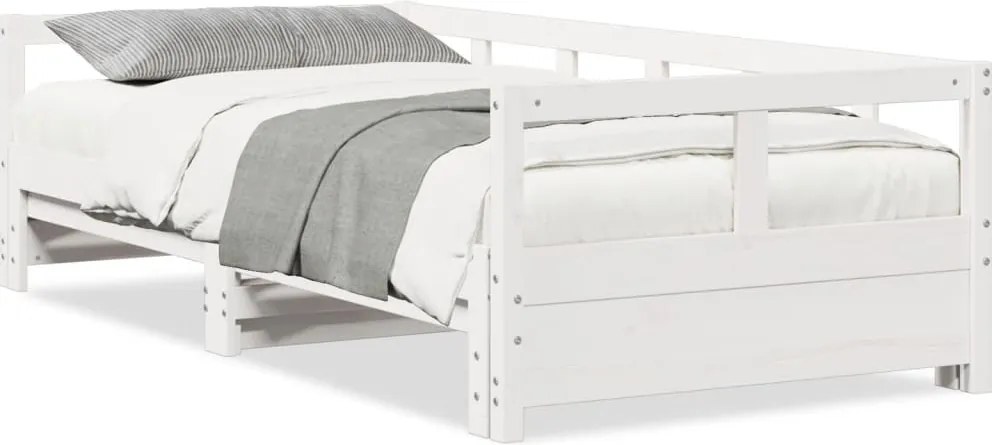 vidaXL Pat de zi fără saltea, alb, 80x200 cm, lemn masiv pin