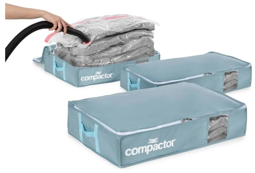 Cutii de depozitare sub pat 3 buc. din plastic cu vacuum 65x45x15,5 cm Blue Edition – Compactor