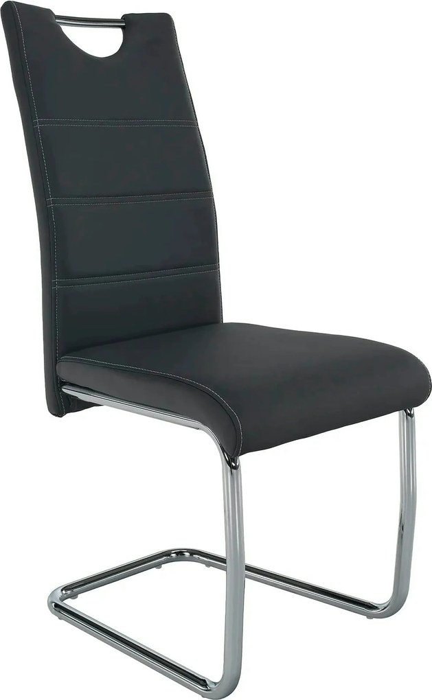 Scaun dining ABIRA NEW, gri inchis/crom, piele ecologica/metal, 44x57x