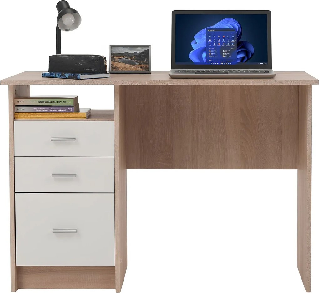 Birou SAMSON NEW, stejar sonoma/alb, PAL melaminat, 110x55x76 cm