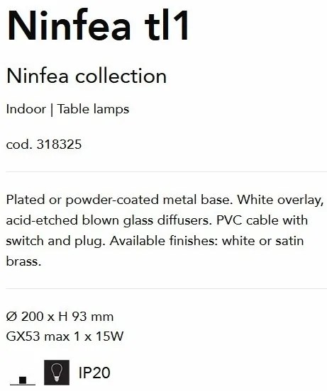 Veioza, Lampa de masa design modern, Ninfea ap2, alb