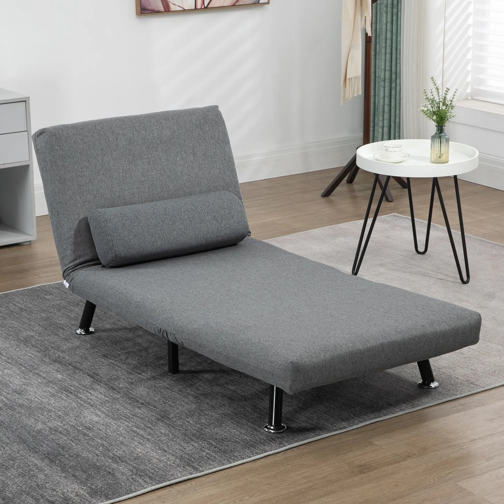 HOMCOM Fotoliu pliabil cu funcție de pat, fotoliu de relaxare în imitație de in, spătar reglabil, 75 x 70 x 75 cm, Gri închis | Aosom Romania