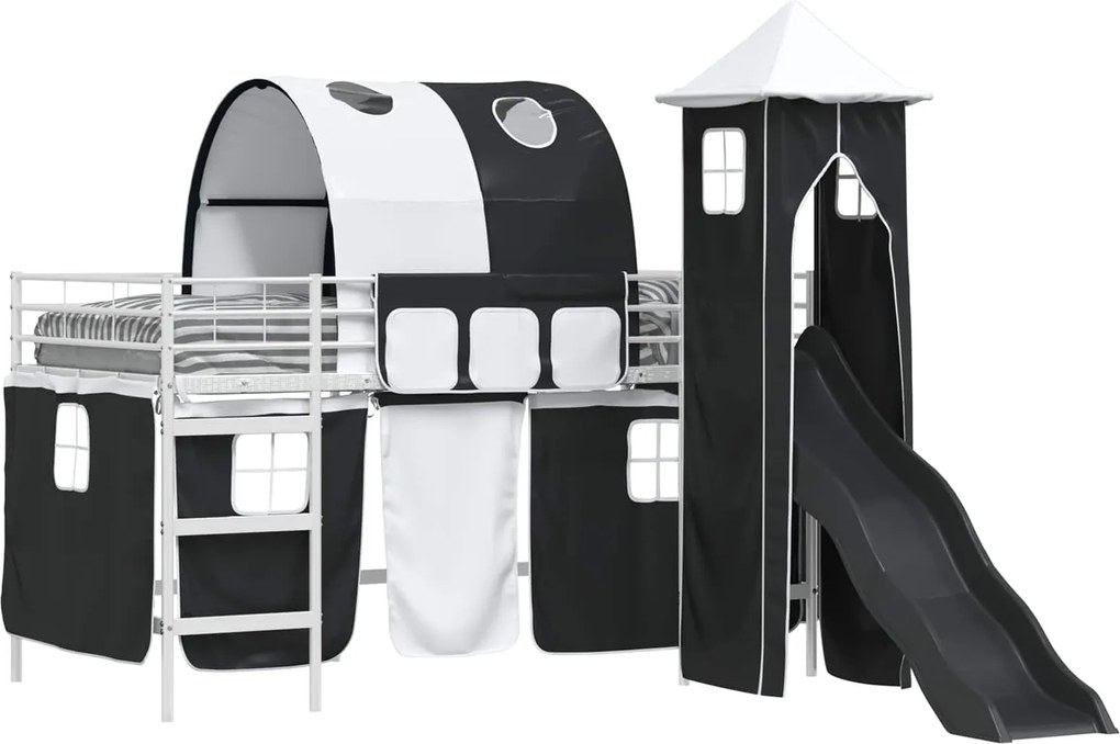 vidaXL Cadru de pat supraetajat pentru copii Alb și negru 80 x 200 cm