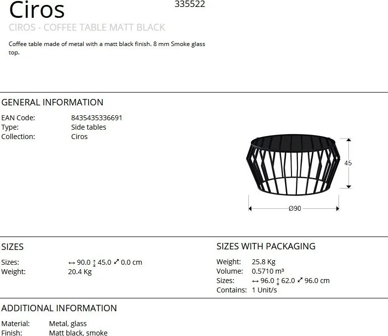 Masuta de cafea design modern Ciros 90cm