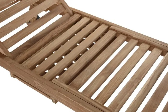 Șezlong exterior din lemn de tec cu roți și spătar reglabil, finisaj natural, „Marino”