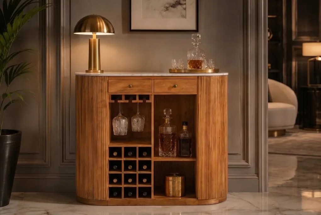 Bar din lemn de mango, marmura alba TRES CHIC 120cm