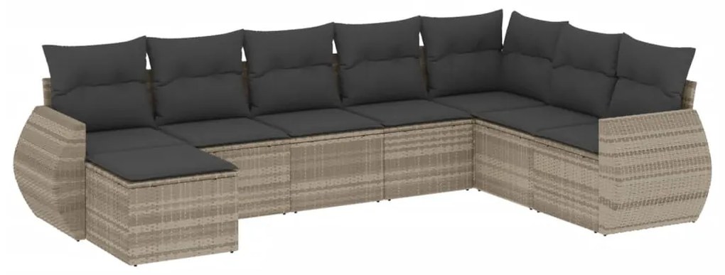 3254099 vidaXL Set mobilier de grădină cu perne, 8 piese gri deschis poliratan