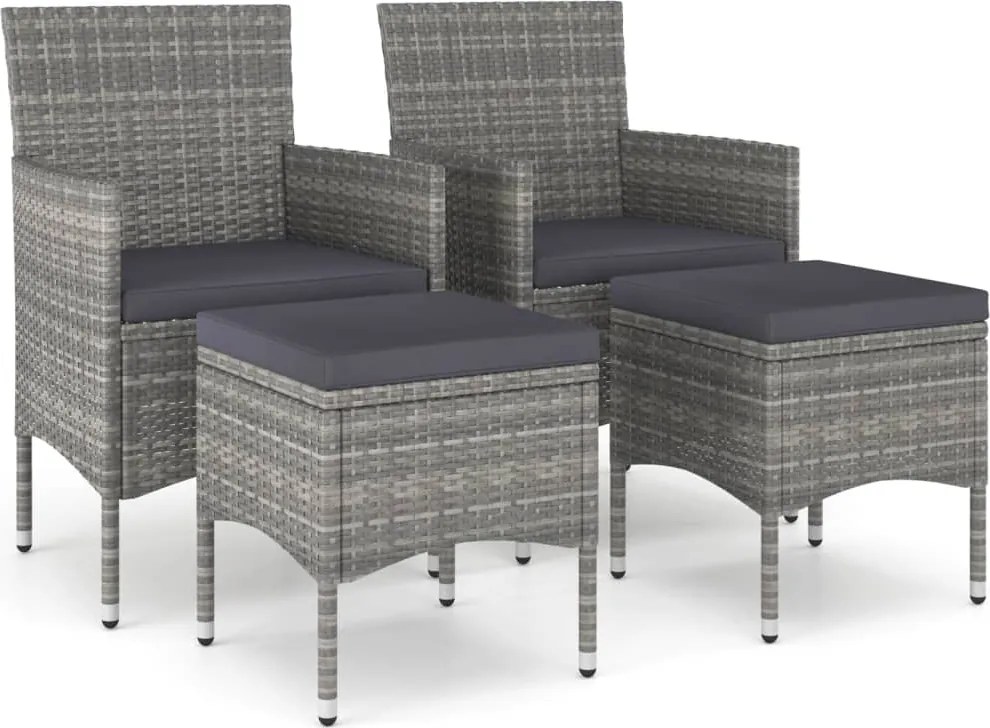 vidaXL Set cu scaun de grădină și taburet, 4 piese, gri, poliratan