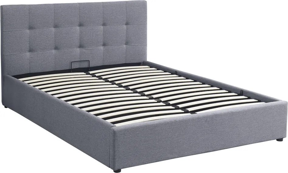 Pat tapitat Carson, 160x200 cm, somiera rabatabila, spatiu depozitare, gri