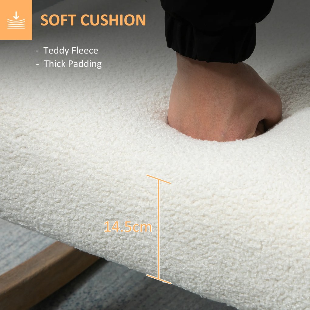 HOMCOM Scaun Balansoar Minimalist cu Pernuțe pentru Scaun și Spătar, Scaun pentru Sufragerie din Lemn de Caucciuc, Pluș și Spumă, 60x81x71 cm, Crem | Aosom Romania