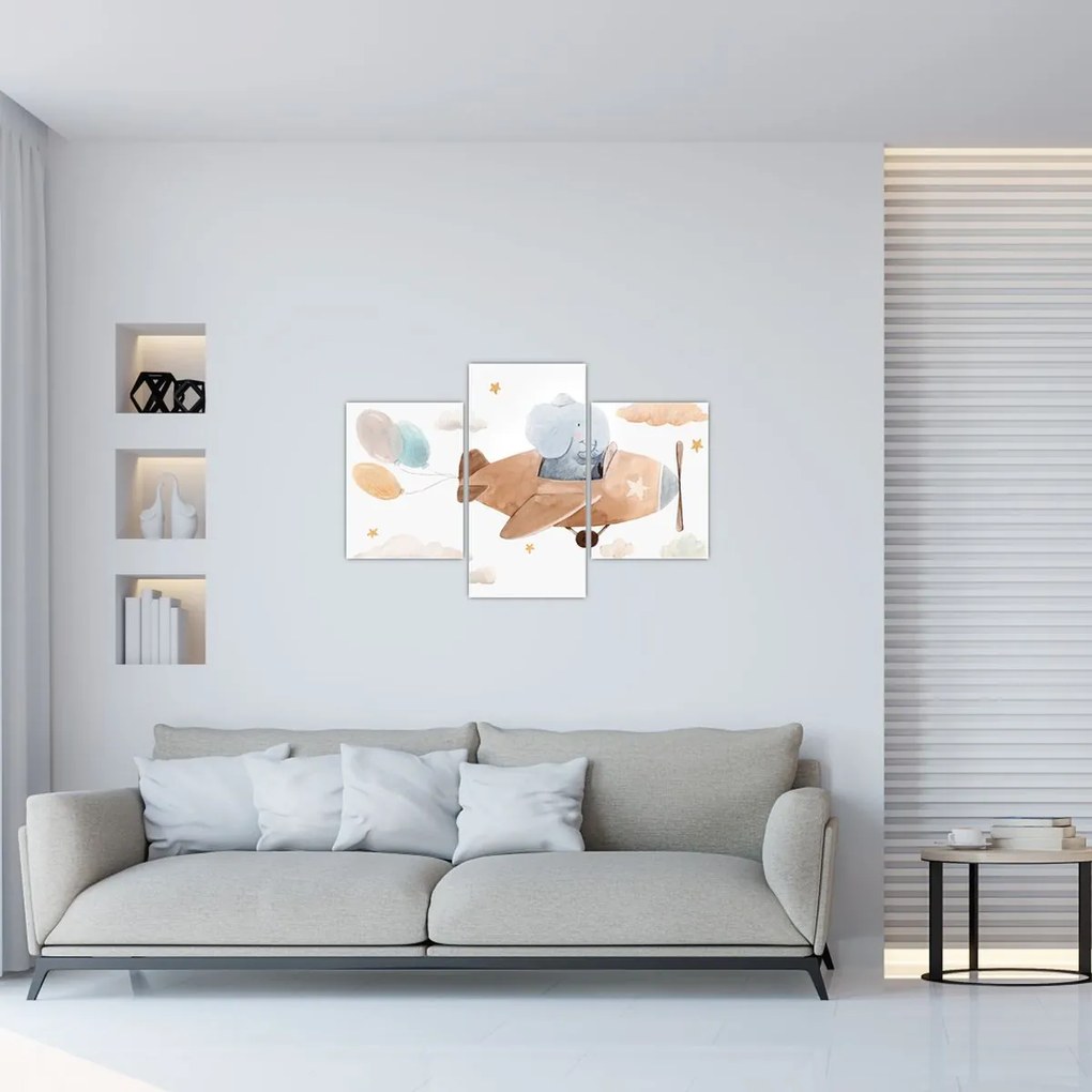 Tablou - Acuarelă elefant într-un avion (90x60 cm)