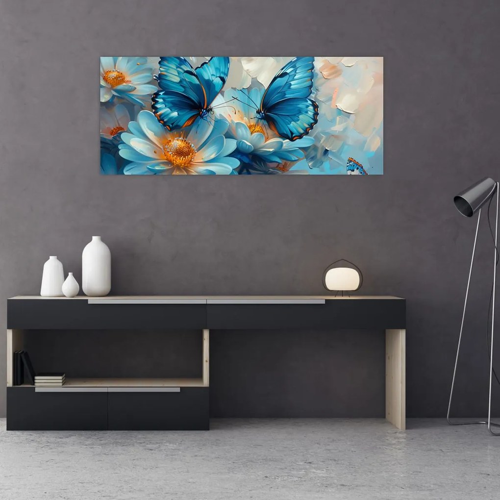 Tablou - Fluturi albaștri (120x50 cm)