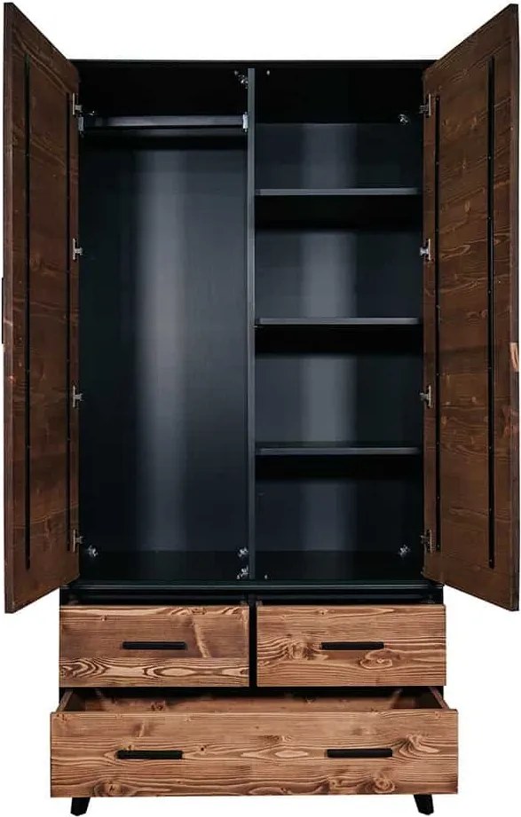 Dulap lemn masiv Timeless 3 Sertare 2 Uși Negru, 100 × 55 × 200 cm