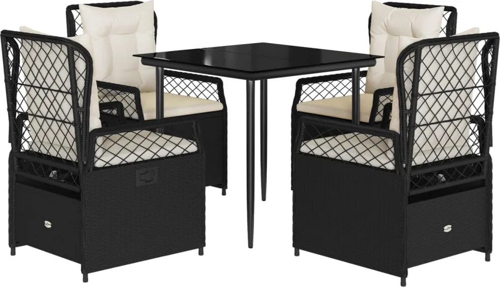 vidaXL Set mobilier de grădină cu perne, 5 piese, negru, poliratan