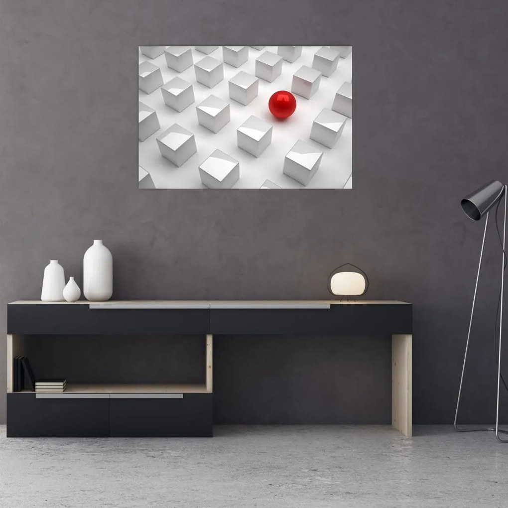 Tablou cu abstracție - cub cu bilă (90x60 cm)