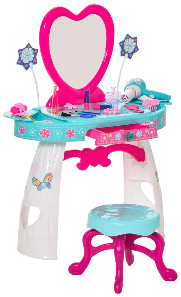 HOMCOM Masa toaleta cu scaun pentru copii, varsta 3 ani cu oglinda si accesorii