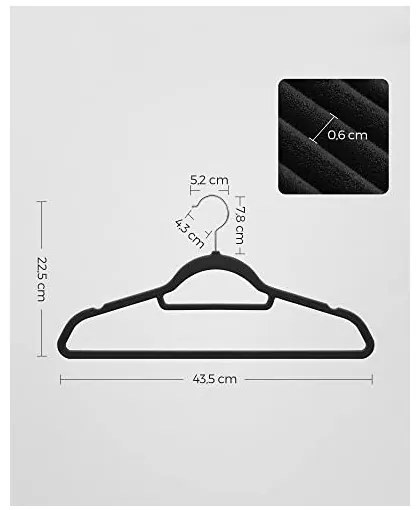 Set de 20 de umerase, Songmics, 43,5 cm, catifea, Negru