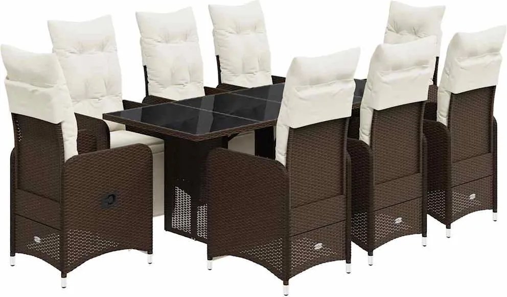 vidaXL Set bistro de grădină cu perne, 9 piese, maro, poliratan