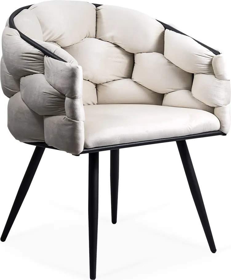 Scaune living modern din catifea cu picioare metalice negre BUC 256 crem