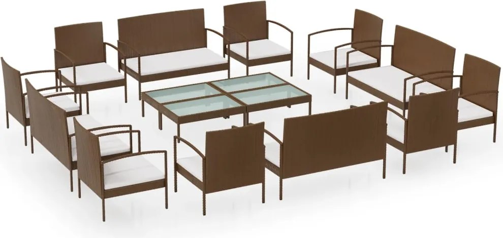vidaXL Set mobilier de grădină cu perne, 16 piese, maro, poliratan
