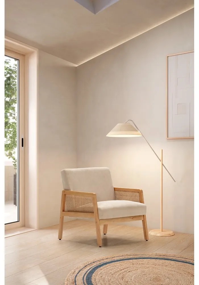 Fotoliu bej țesut cu tapițerie din catifea reiată Debra – Marckeric