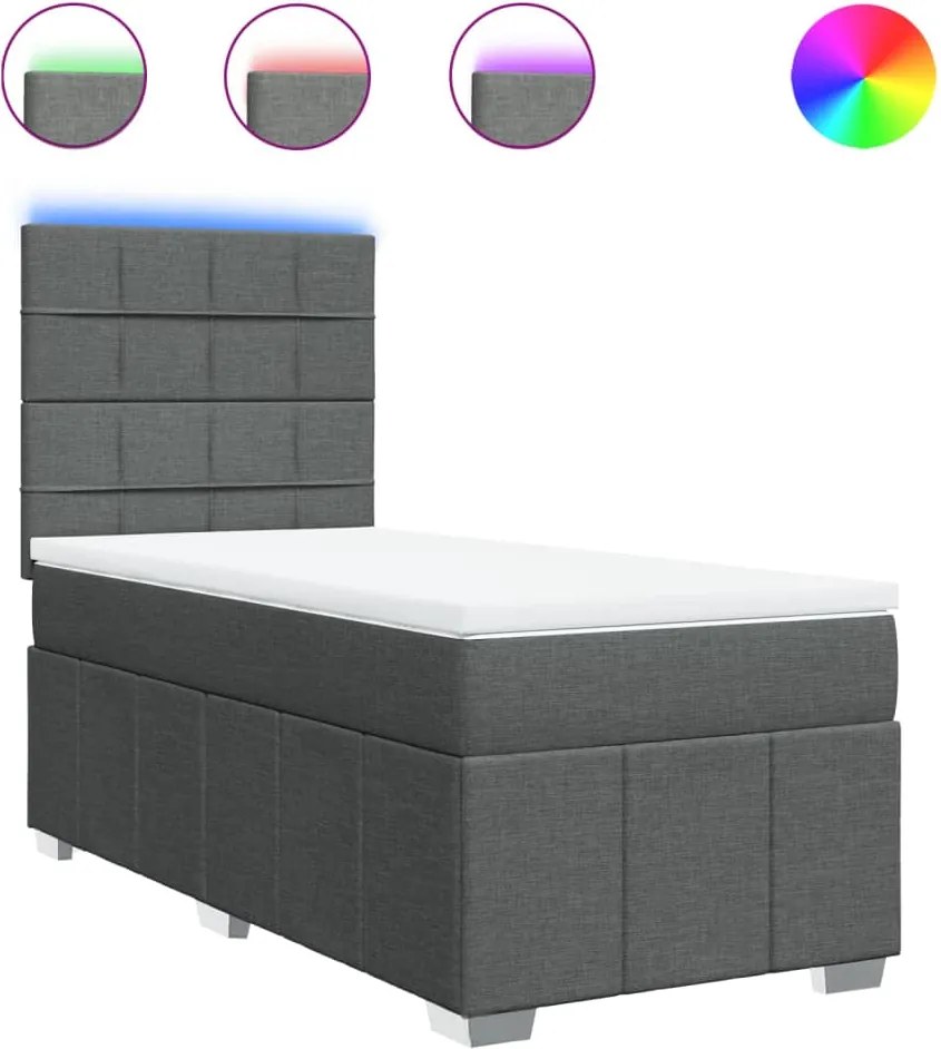vidaXL Pat box spring cu saltea, gri închis, 90x190 cm, textil