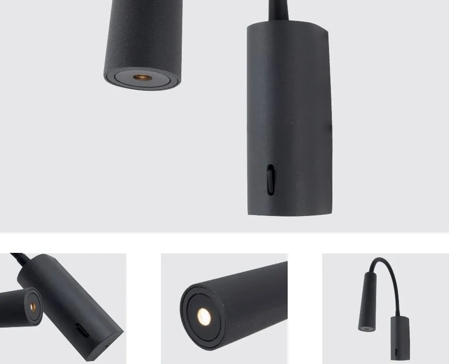 Aplica LED de perete cu brat flexibil Minimal II negru