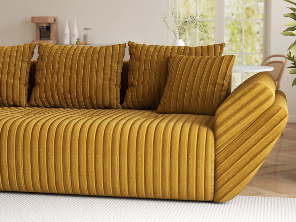 Canapea extensibilă dumonde cu ladă de depozitare si sezut confortabil din spuma high-density, Berlin Ambience Mustar 250x100 cm