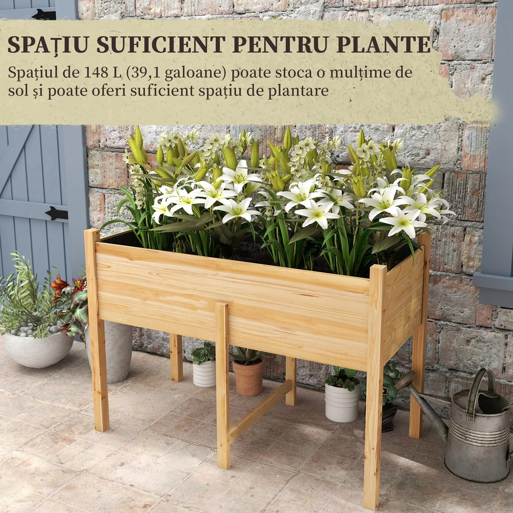 Outsunny Pat de Gradina Inaltat din Lemn 115x55x80cm cu Orificii de Scurgere pentru Legume Flori | Aosom Romania