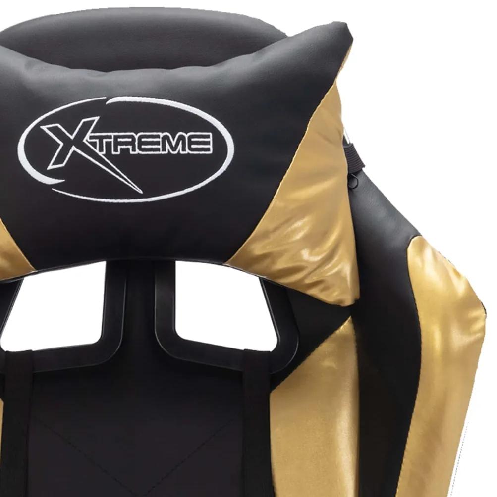 Scaun de racing cu LED RGB, auriu si negru, piele ecologica auriu si negru, Cu suport de picioare, 1