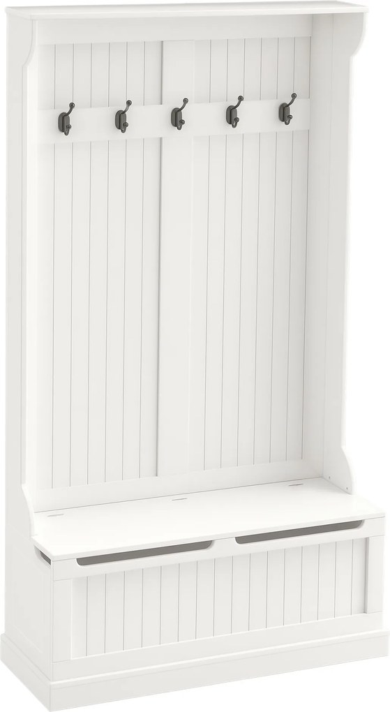 HOMCOM Cuier de Podea cu Bancă pentru Pantofi și 5 Cârlige, MDF, 96L x 34I x 179,7Î cm, Crem | Aosom Romania