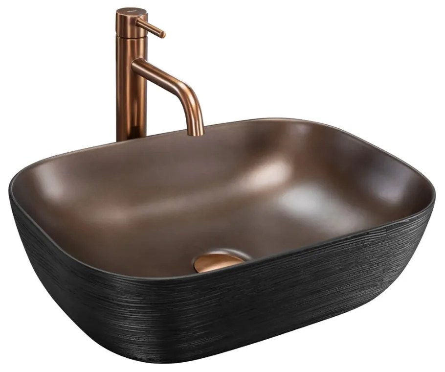 Lavoar pe blat Rea Belinda dreptunghiular 46.5 cm cupru periat-negru mat
