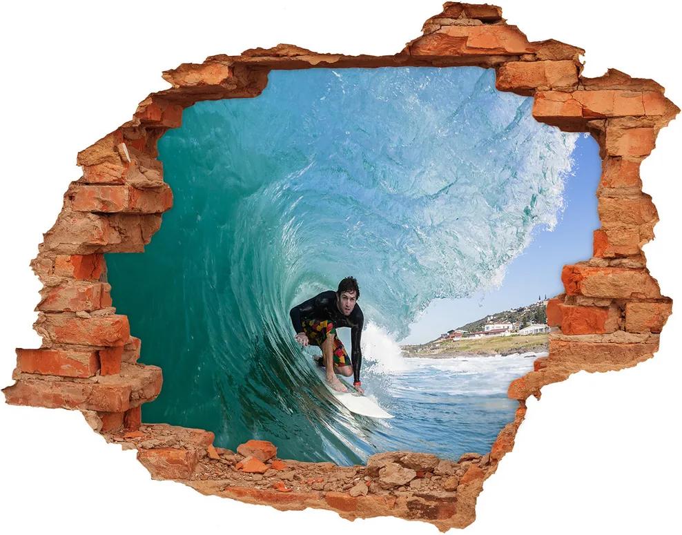 Autocolant de perete gaură 3D Surfer pe val