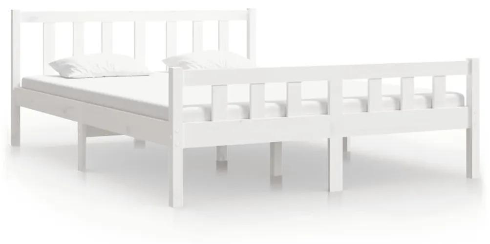 810655 vidaXL Cadru de pat dublu, alb, 135x190 cm, lemn masiv