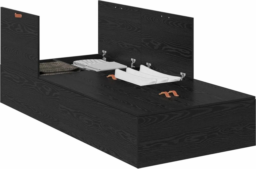 vidaXL Cadru de pat cu depozitare Stejar Negru 100 x 200 cm